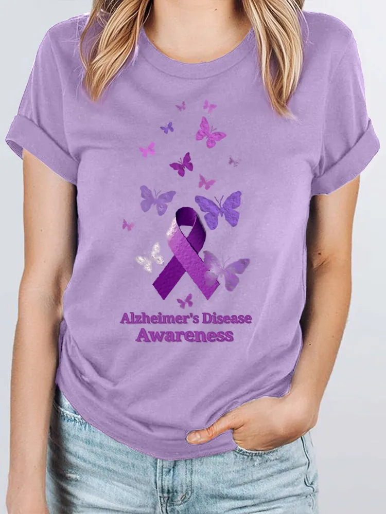 Alzheimers Awareness Butterfly Women T Shirt