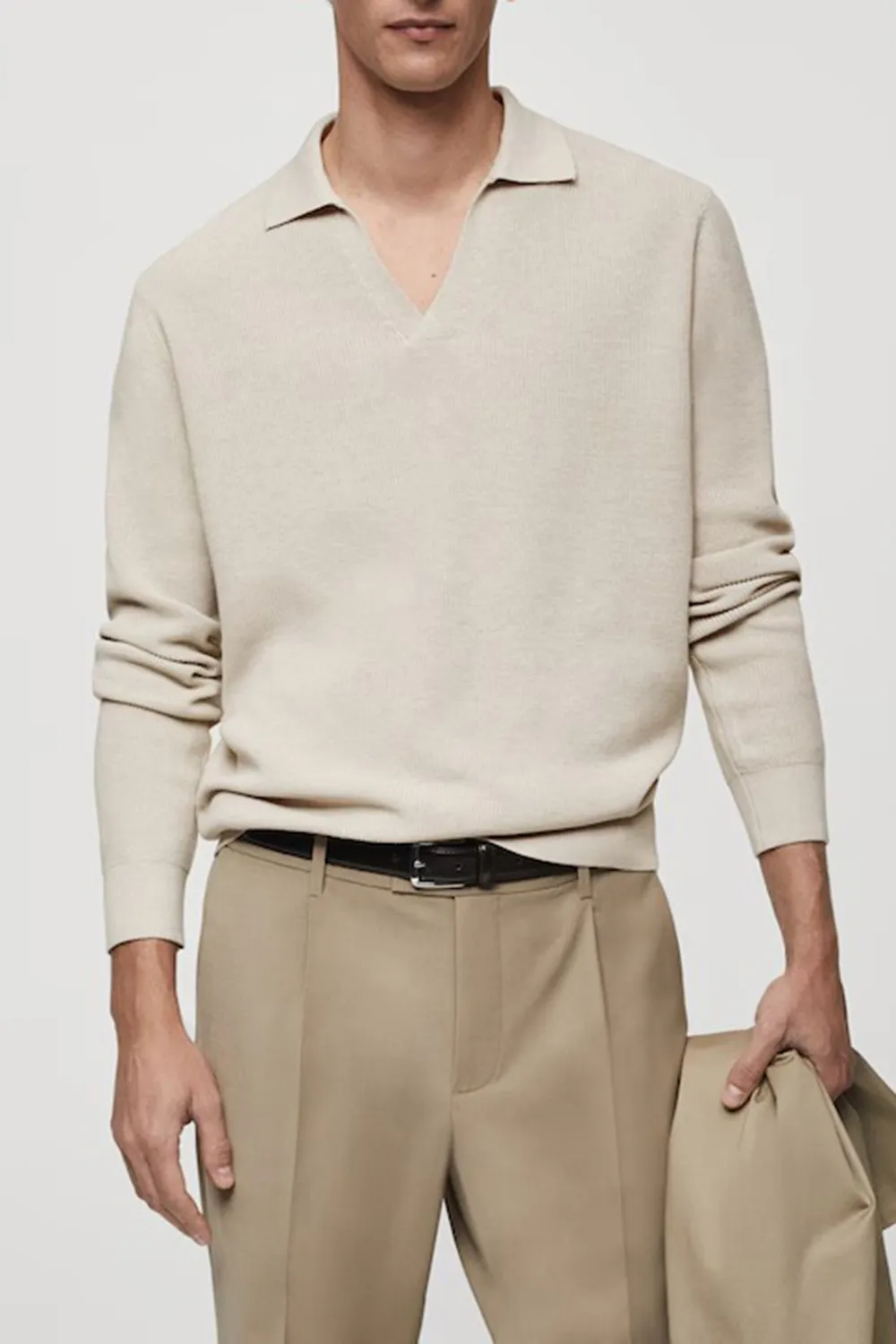 Ribbed Knit Polo Shirt