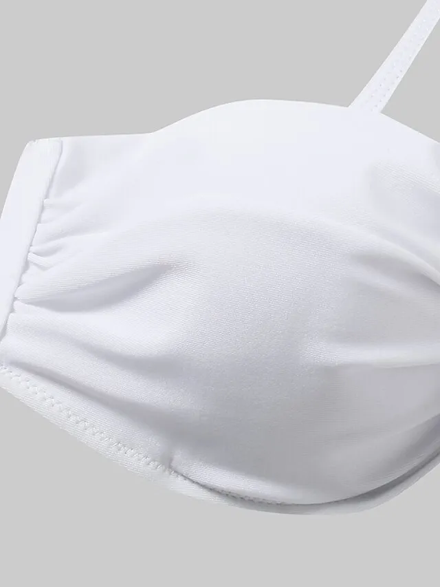 Women's Swimwear Bikini 2 Piece Normal Swimsuit Ruched 2 Piece Open Back Sexy Pure Color Black White Yellow Pink Red Padded Strapless Bathing Suits New Vacation Beach Wear