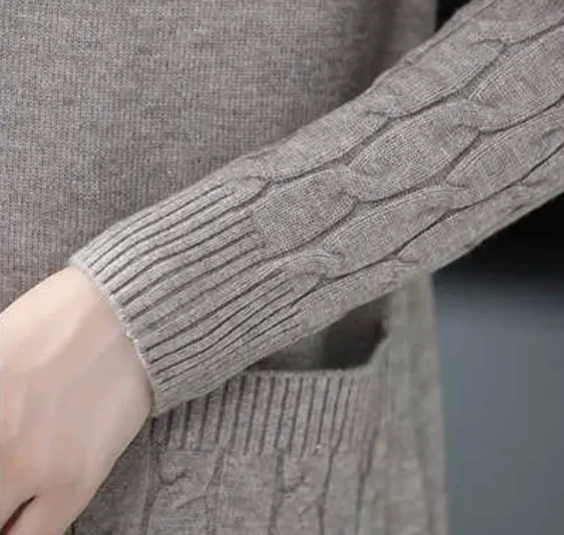 Plain Long Sleeve Casual Buckle Pockets Cardigan