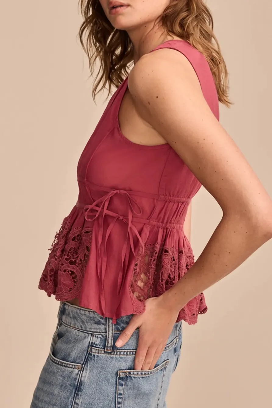 Dry Rose Lace Ruched Tank Top