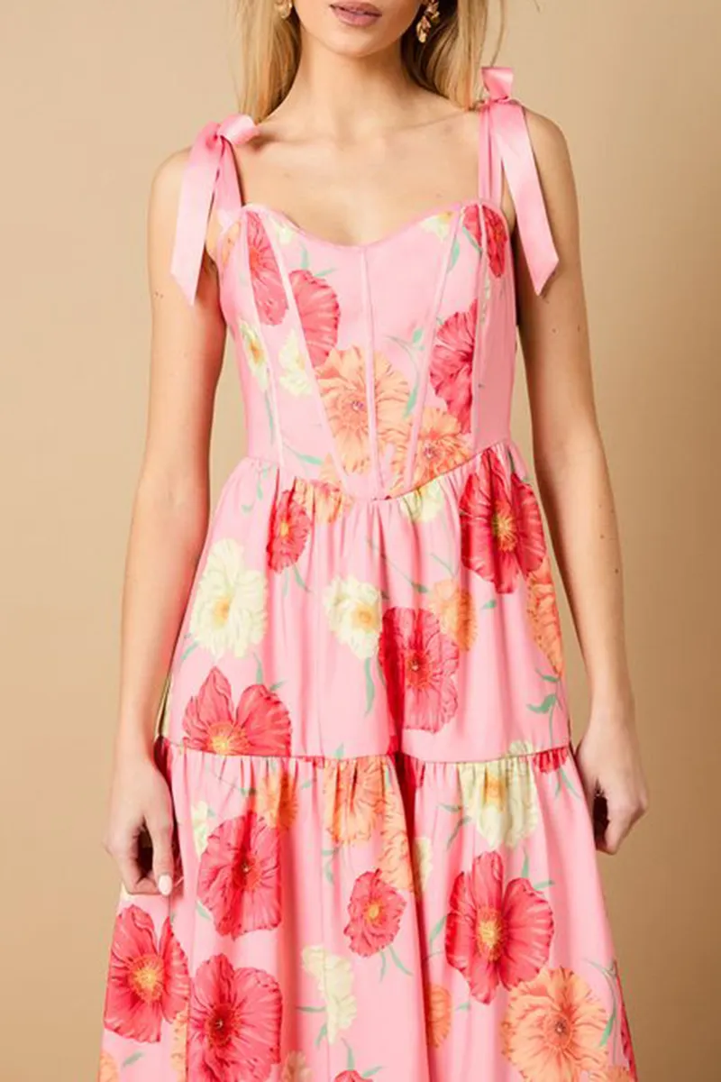 Casual Style Corset Detail Bow Tie Strap Dress