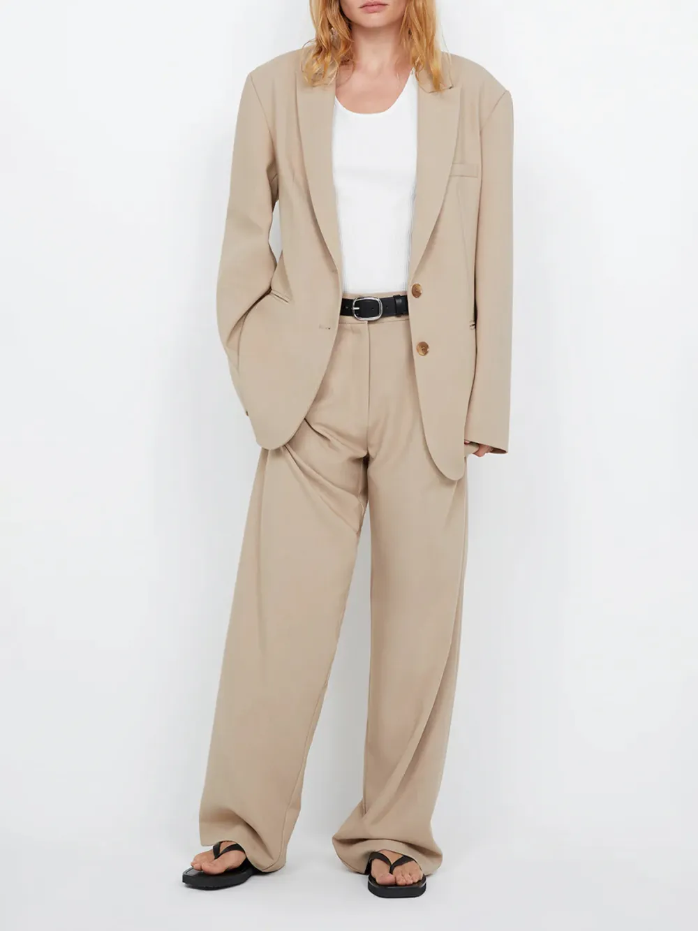 Casual Style Straight-leg Silhouette Pant Sand