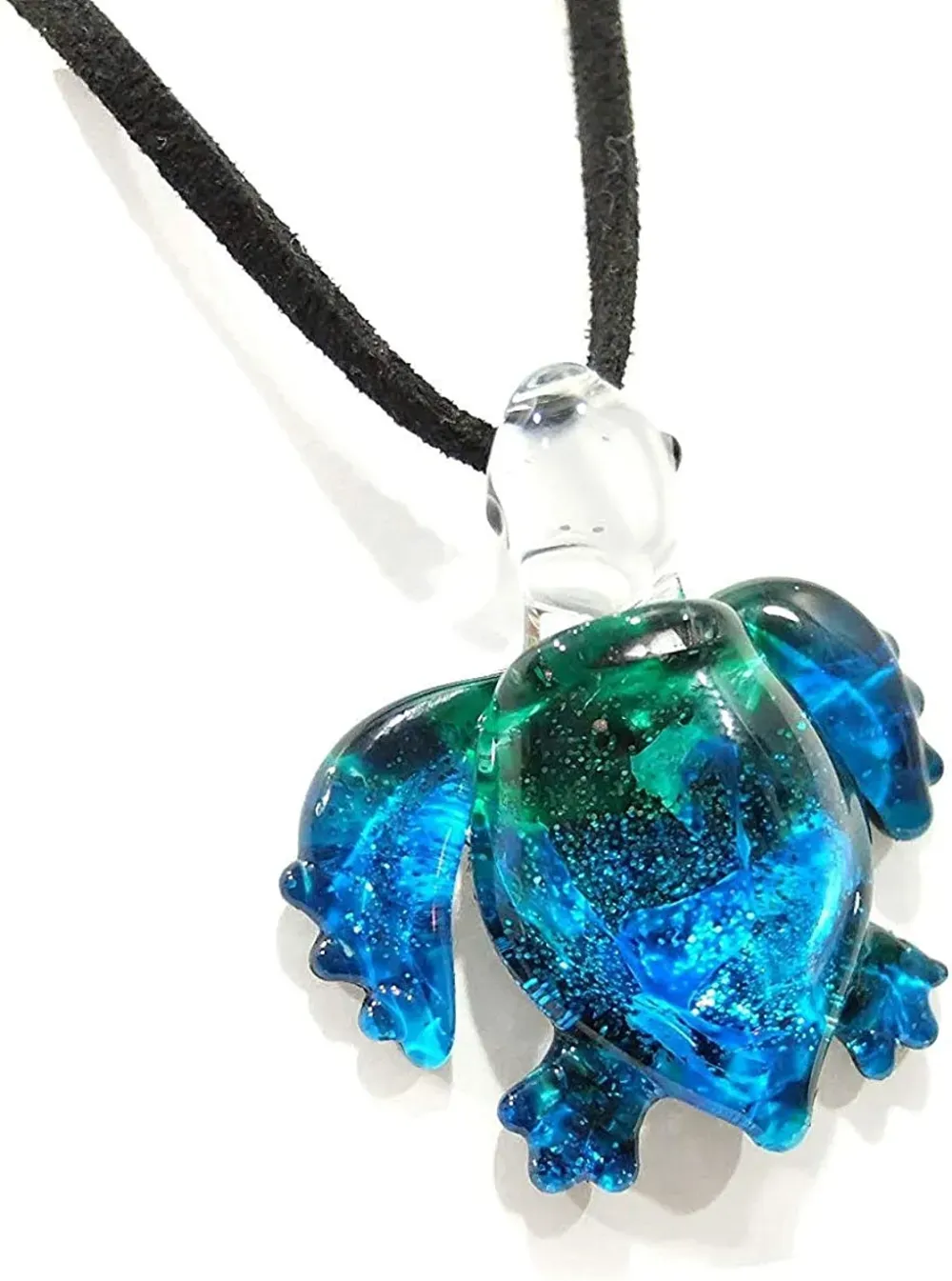 Handmade Ocean Blue Sea Turtle Art Glass Blown Sea Animal Figurine Pendant Necklace Jewelry