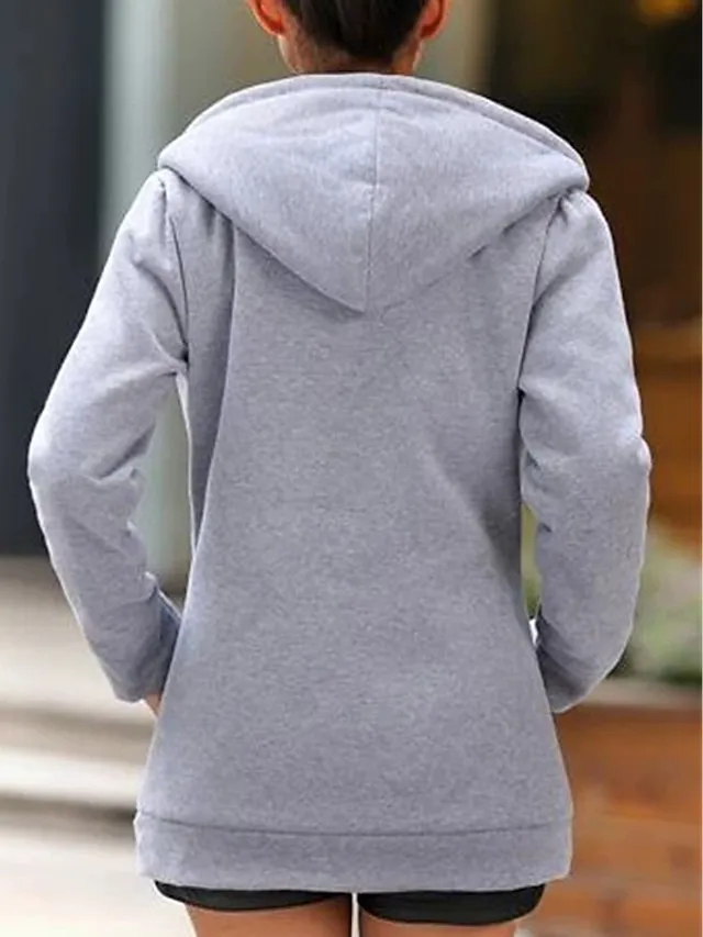 Women's Winter Coat Hoodie Jacket Street Fall Winter Regular Short Coat Regular Fit Windproof Warm Stylish Contemporary Casual Jacket Long Sleeve Plain with Pockets Full Zip Red Blue Green