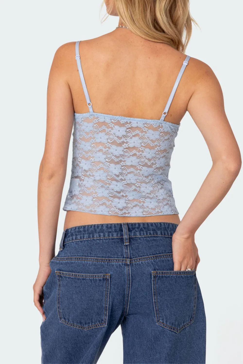 Bow Transparent Lace Tank Top