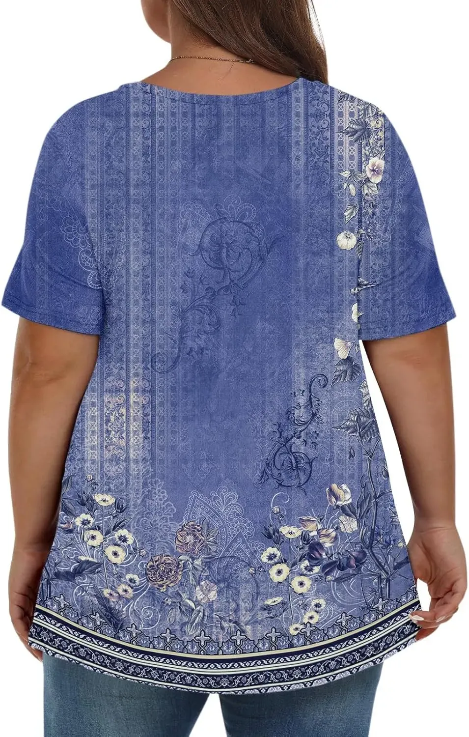 Plus Size Tops for Women Dressy Short Sleeve V Neck Shirts for Women Summer Tops for Women 2024 Floral Print Top
