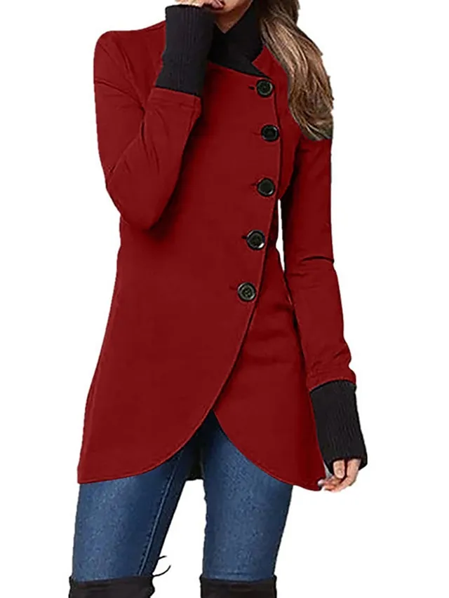 Women's Overcoat Long Pea Coat Single Breasted Stand Collar Trench Coat Christmas Xmas Red Slim Fit Winter Coat Windproof Warm Comtemporary Stylish Casual Jacket Long Sleeve Black Wine Army Green