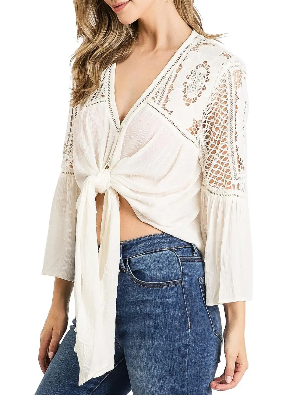 Cutout Front-Tie Blouse