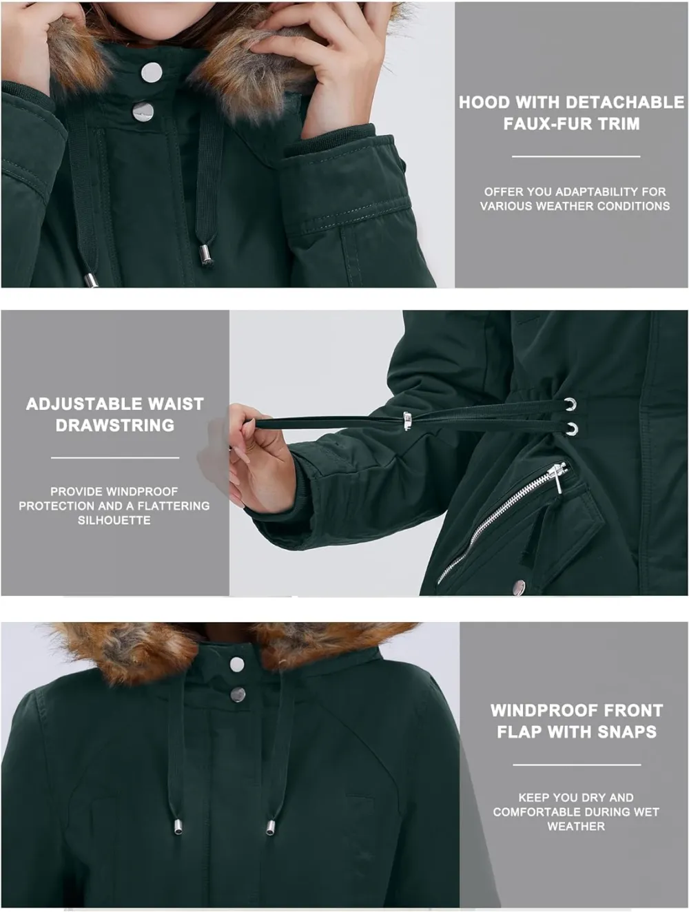 Women's Winter Coats Fleece Lined Parka Jacket Hooded Long Winter Warm Parka Coat with Pockets