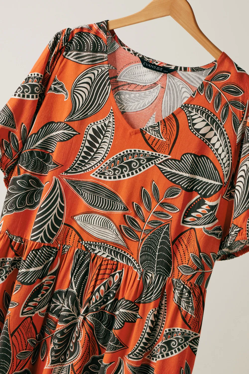 EVANS Curve Rust Orange Leaf Print Linen Midi Dress
