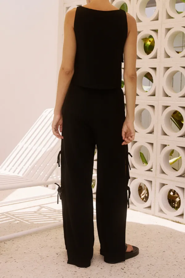 Side Tie Cotton And Linen Fabric Tops