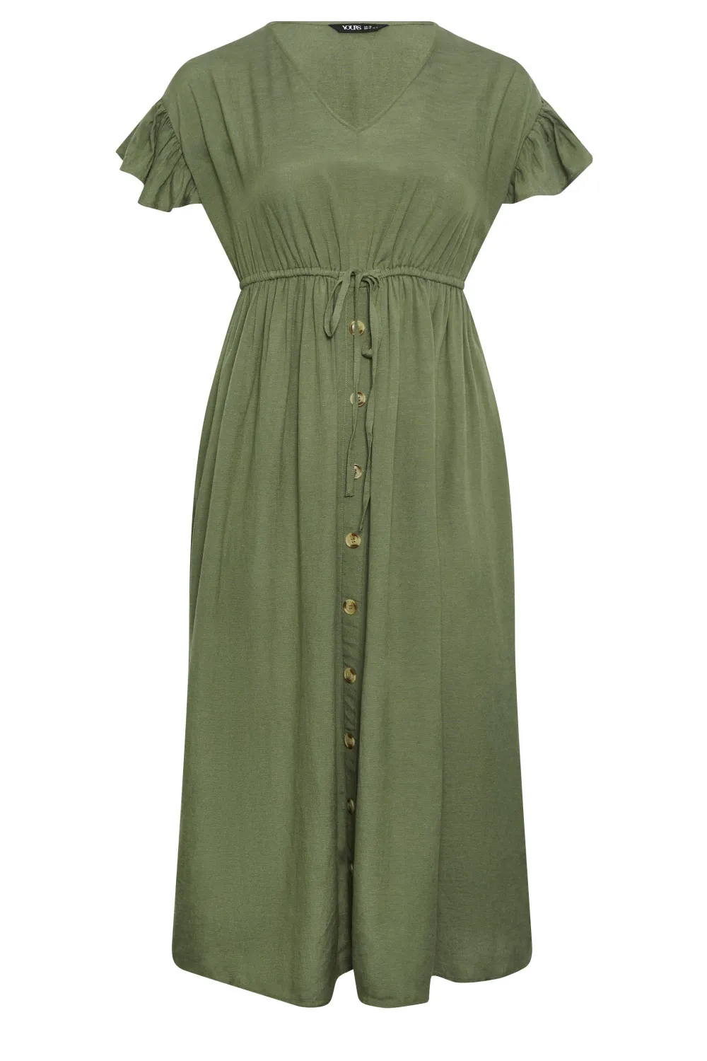 YOURS Curve Khaki Green Linen Maxi Dress