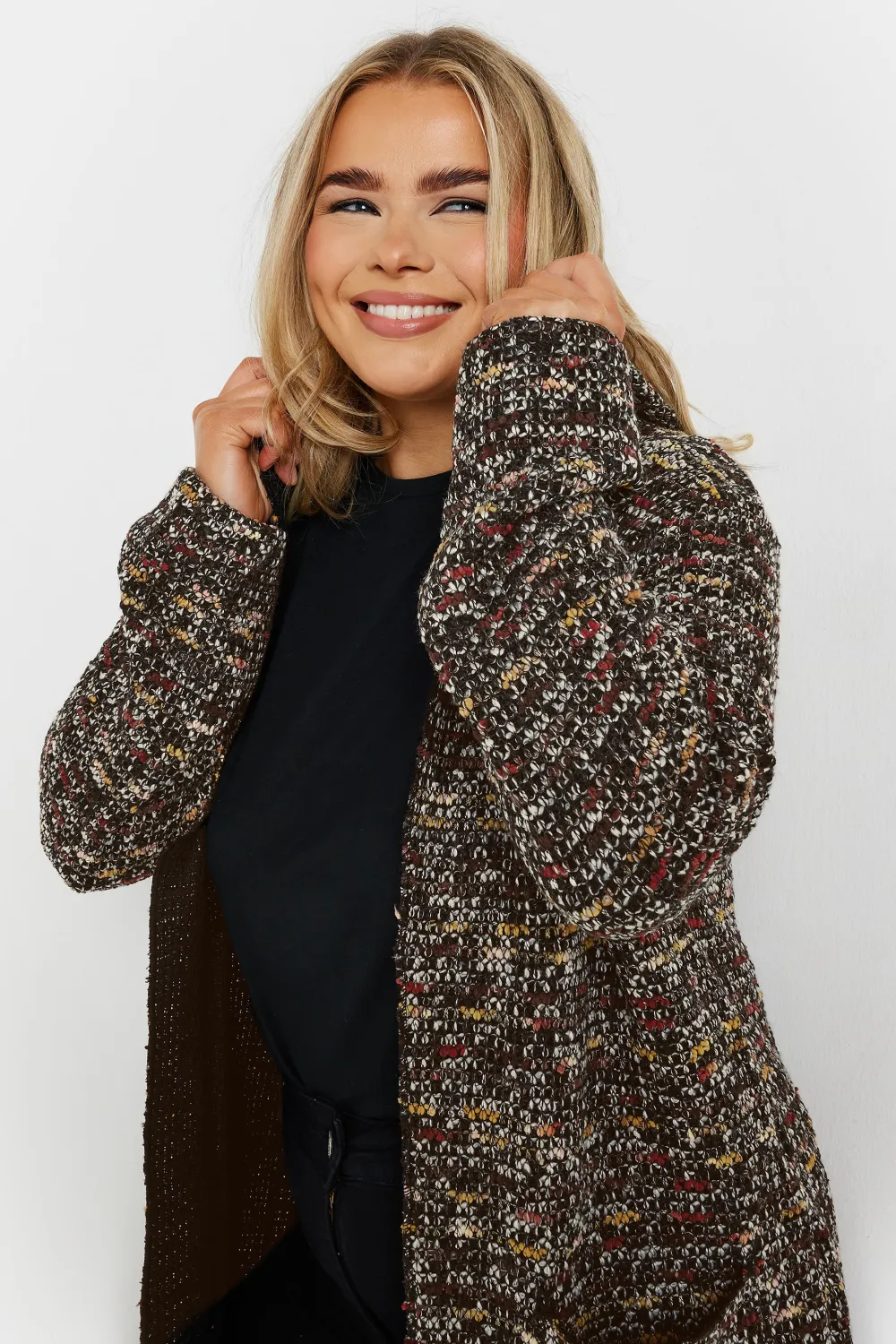 YOURS Curve Black Textured Hooded Cardigan