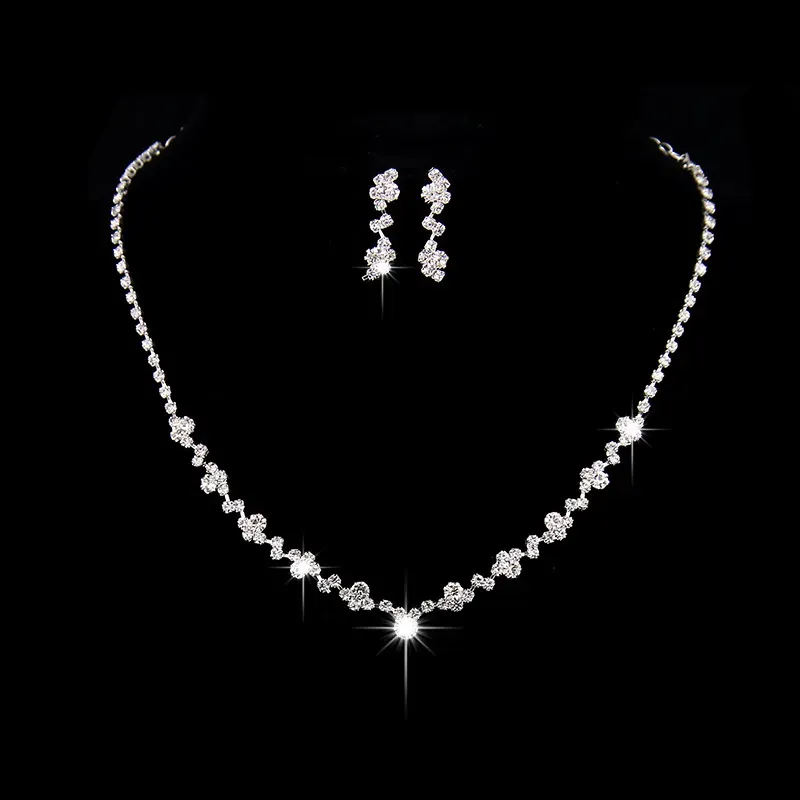 Necklace earrings two-piece simple rhinestone set