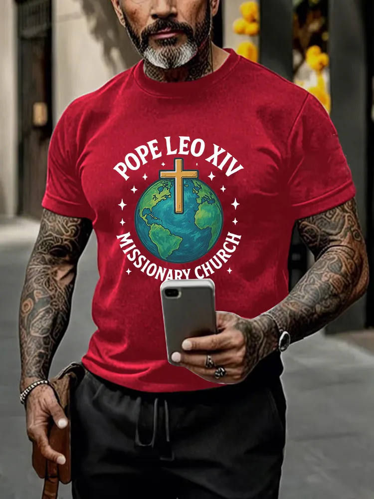 Men'S Red White And Holy Pope Leo Xiv 8th May 2025 Printed T-Shirt