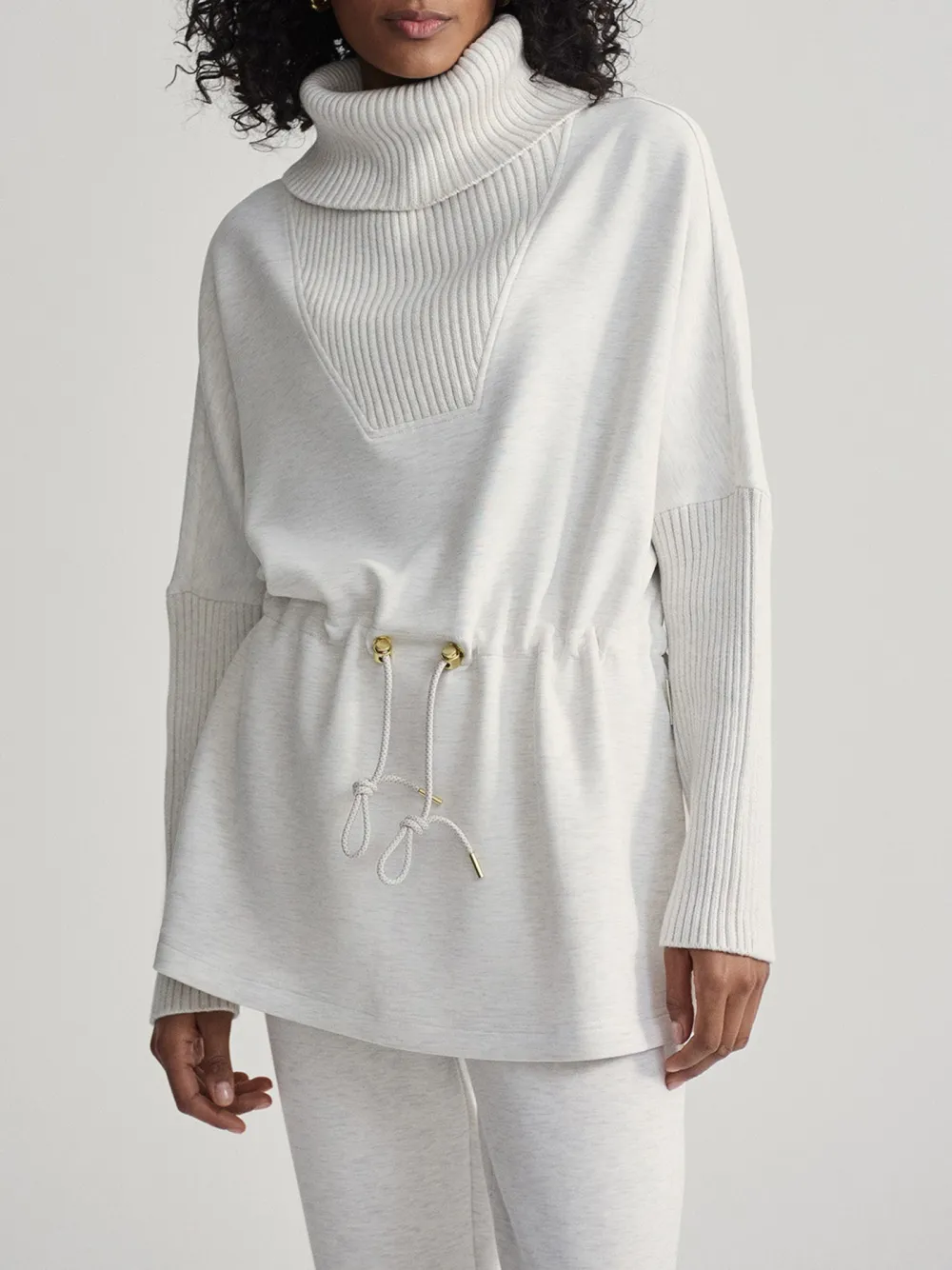 Chic Turtleneck Drawstring-Waist Sweatshirt