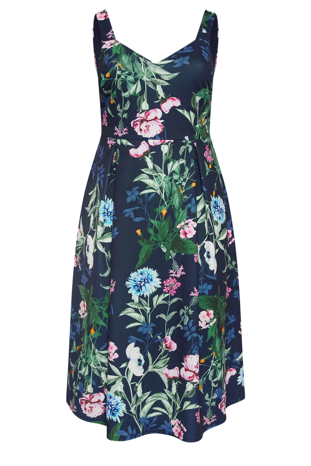 YOURS LONDON Curve Navy Blue Floral V Neck Dress