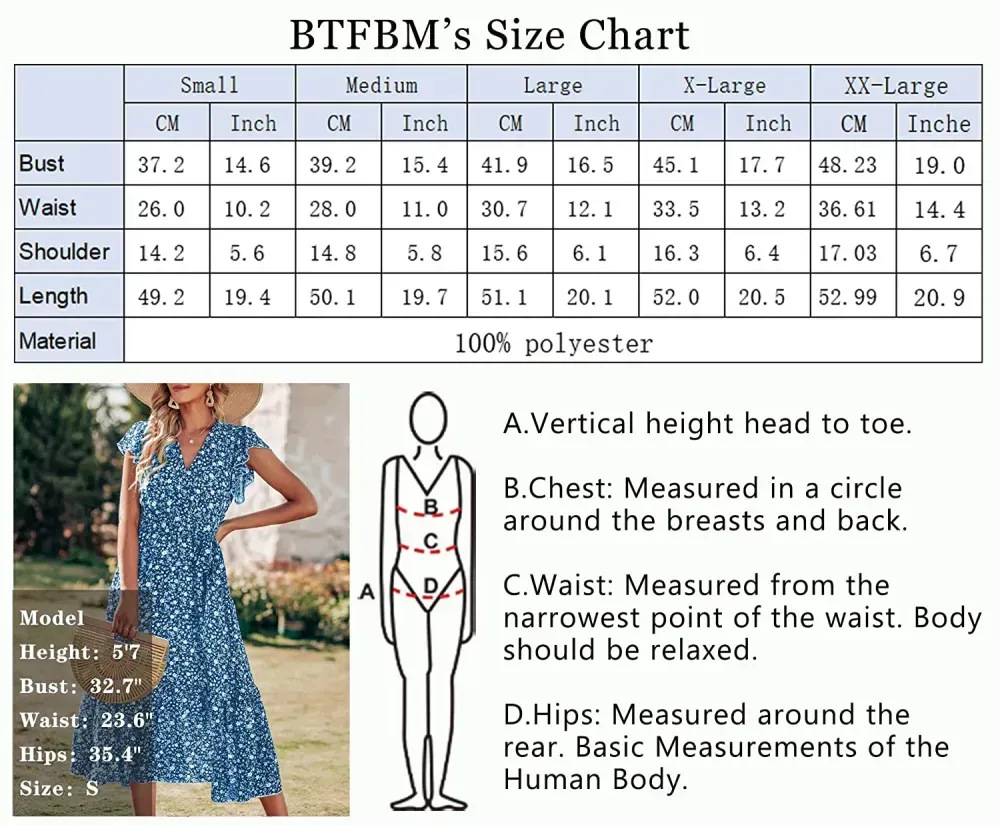 Women Summer Bohemian Floral Casual Wrap V Neck Ruffle Cap Sleeveless Belt A-Line Pleated Hem Swing Midi Sun Dress