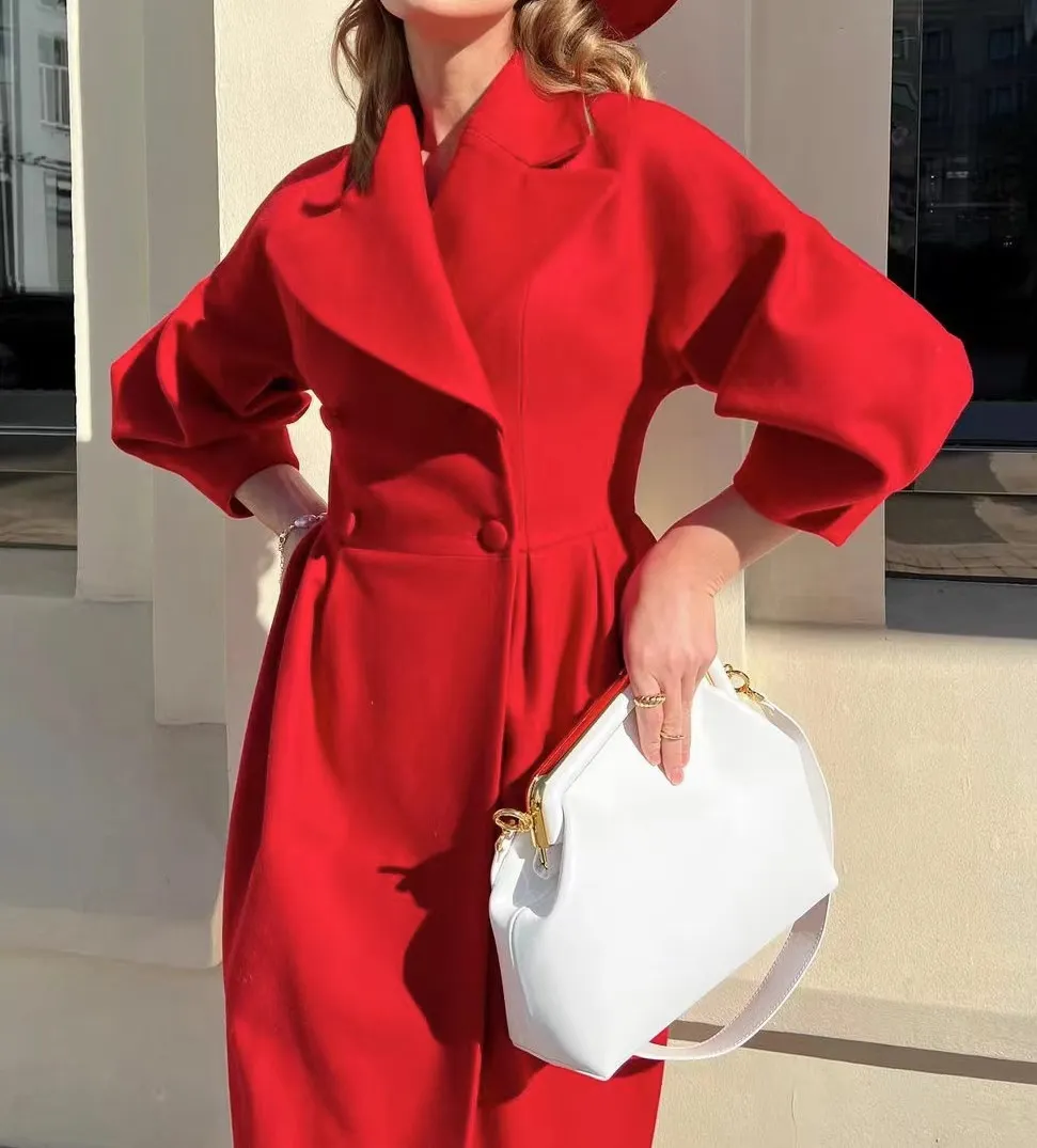 Retro Court Style Lantern Sleeve Large Lapel Long Coat