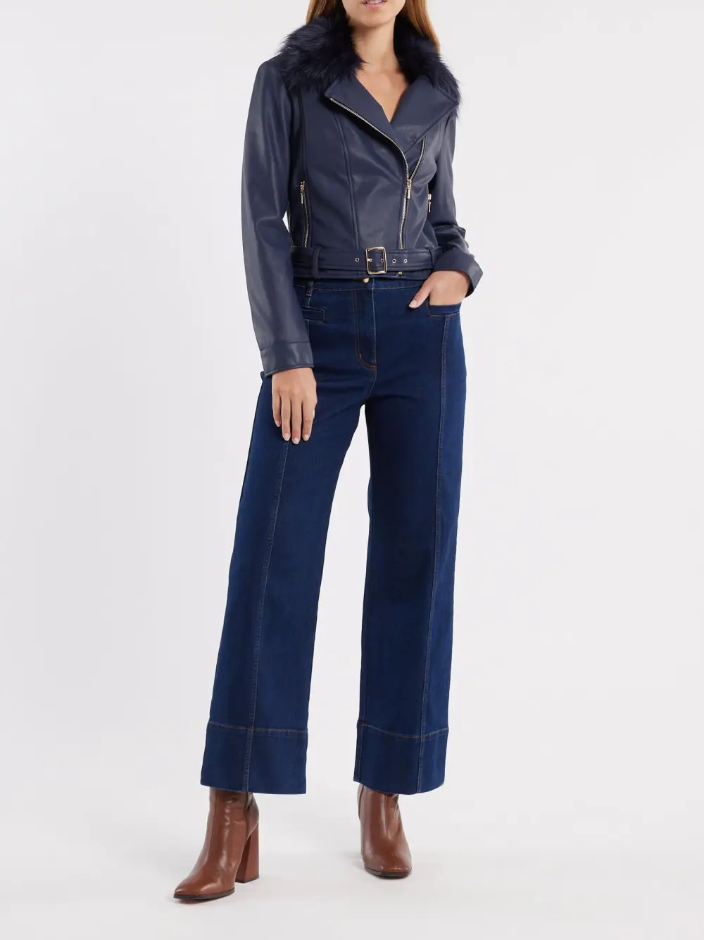 Leather Slim Fit Zippered Belted Jacket