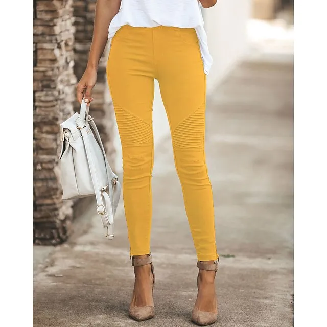 Women's Dress Pants Tights Pants Trousers Ankle-Length Cotton Micro-elastic Mid Waist Fashion Casual Weekend Black Yellow S M Spring &  Fall