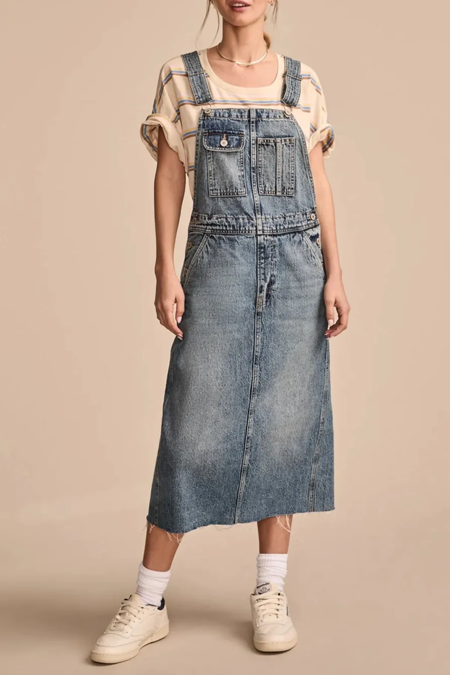 Electrified Wash Denim Overall  Midi Dress