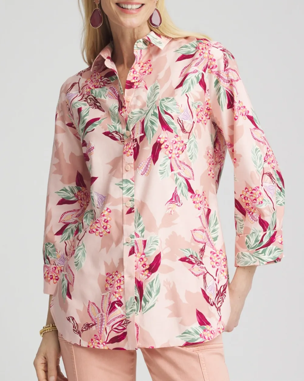 Pink Floral Print Button Up Shirt