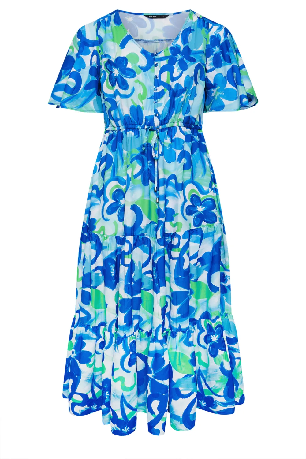 YOURS Curve Aqua Blue Abstract Floral Print Maxi Dress