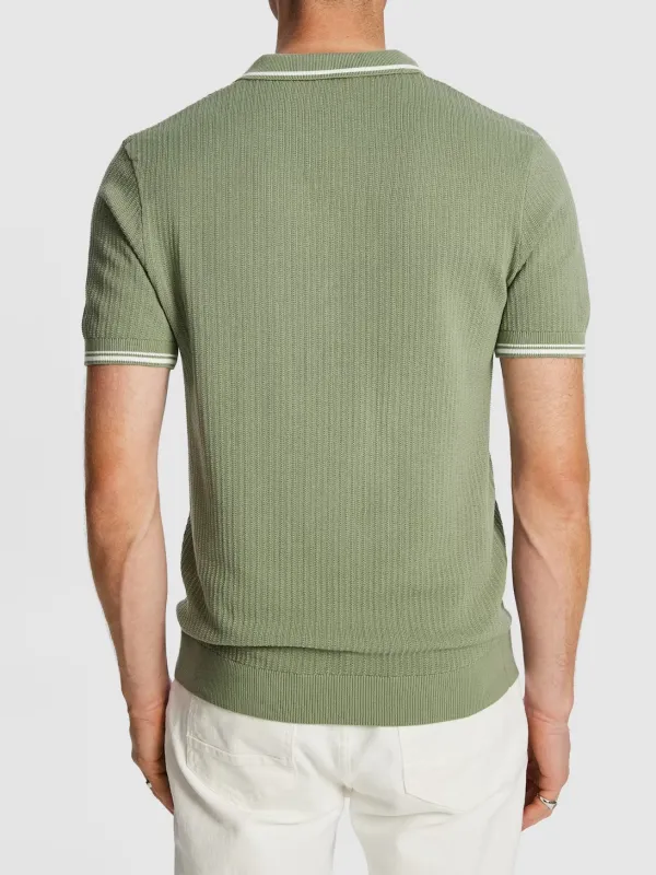 Green Short Sleeve Ribbed Polo Shirt