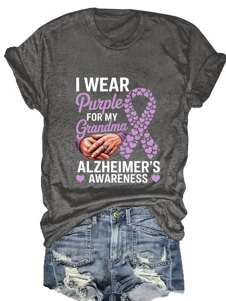 Women'S I Wear Purple For My Grandma Alzheimer'S Awareness Round-Neck Short-Sleeved T-Shirt