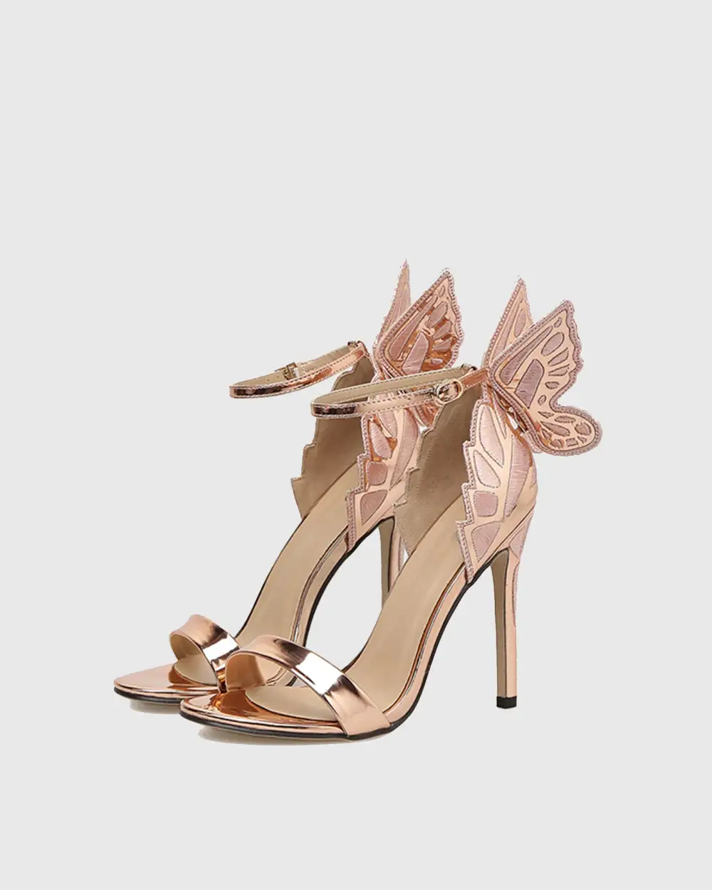 Butterfly Wing Embroidery Strap Sandals in Gold