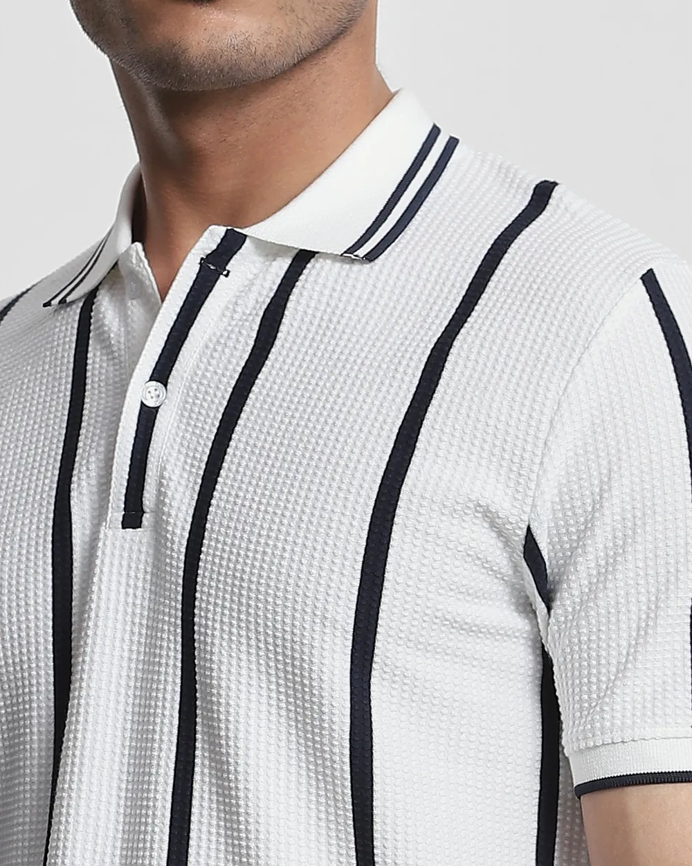 Daily Simple And Slimming White Striped Polo Shirt