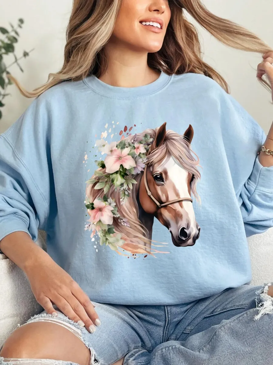 Boho Floral Horse Sweatshirt