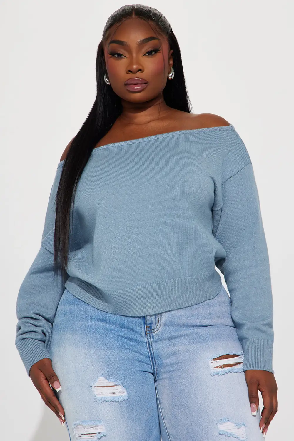 Eastyn Sweater Top - Dusty Blue