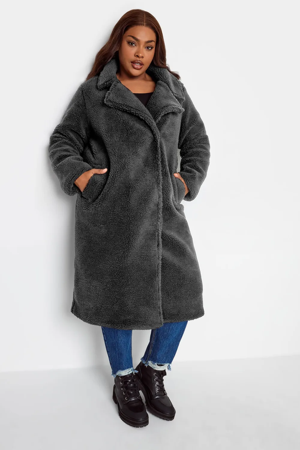YOURS Curve Camel Brown Teddy Maxi Coat