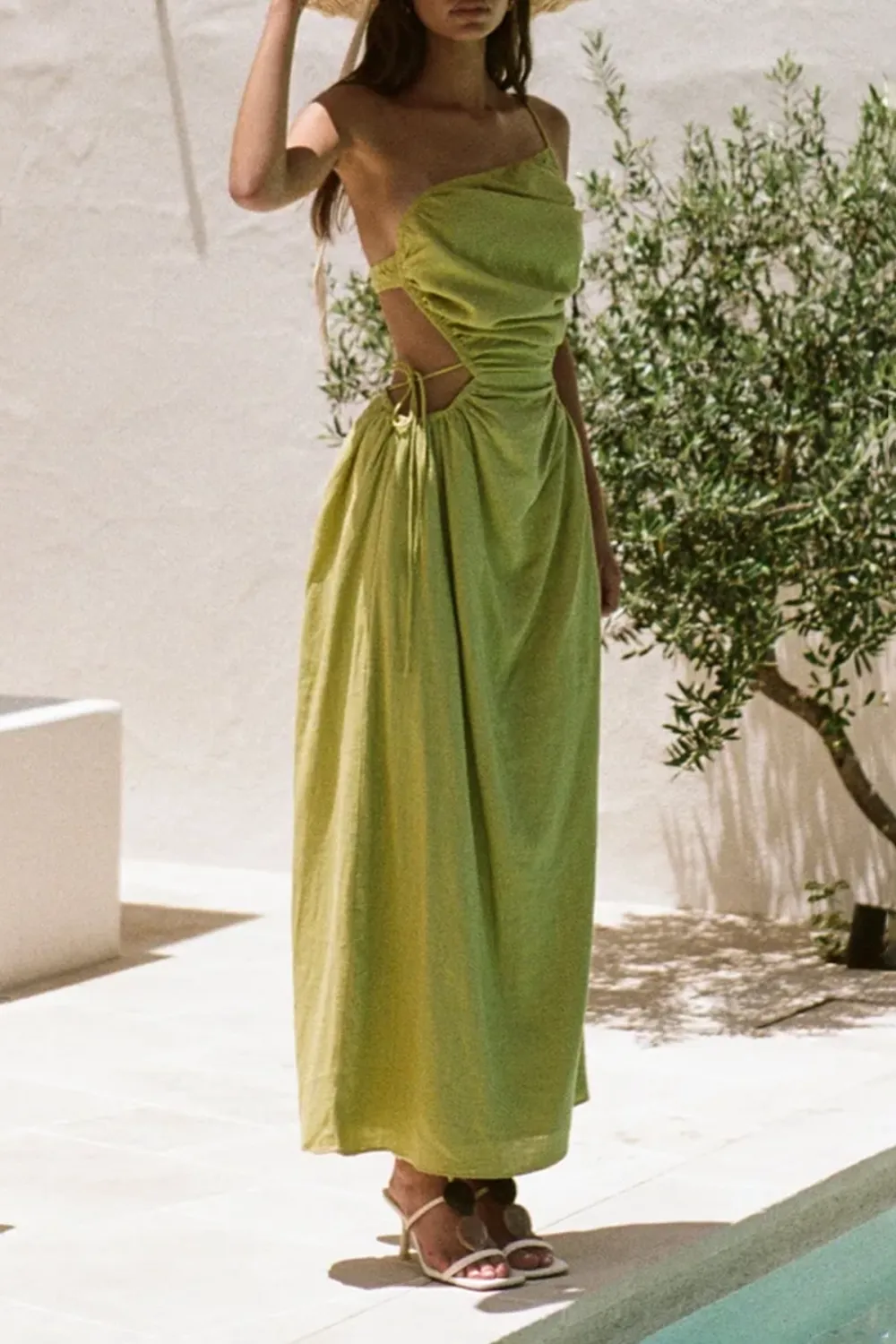 One Shoulder Ruched Midi Dress