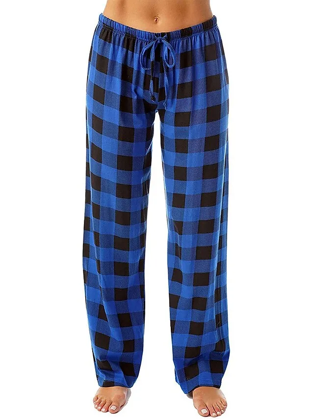 Women's Christmas Pajama Pant Grid / Plaid Fashion Simple Comfort Home Xmas Daily Flannel Comfort Pant Adjustable Fall Winter White Pink