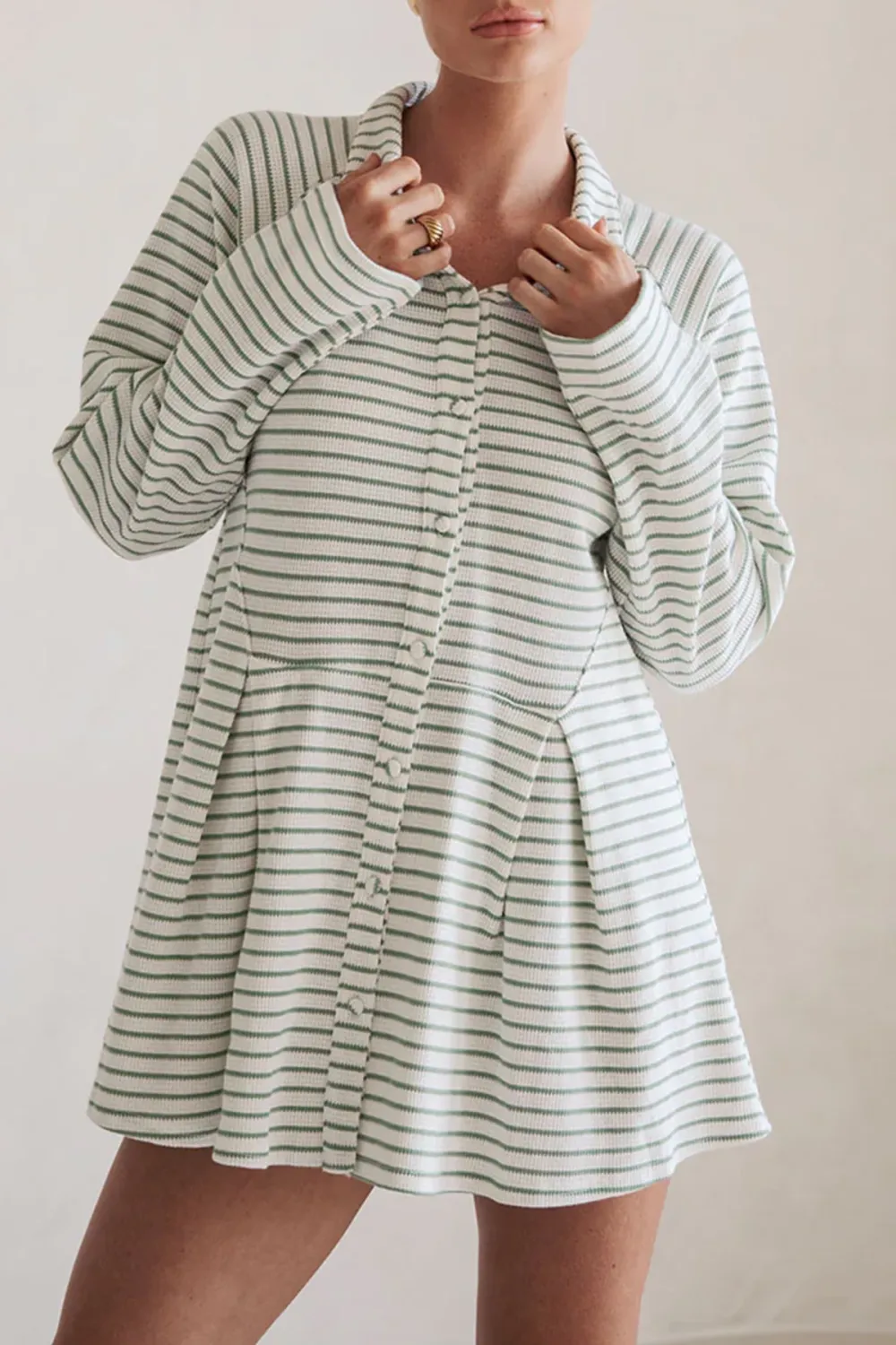 Striped Long Sleeve Button Up Mini Dress