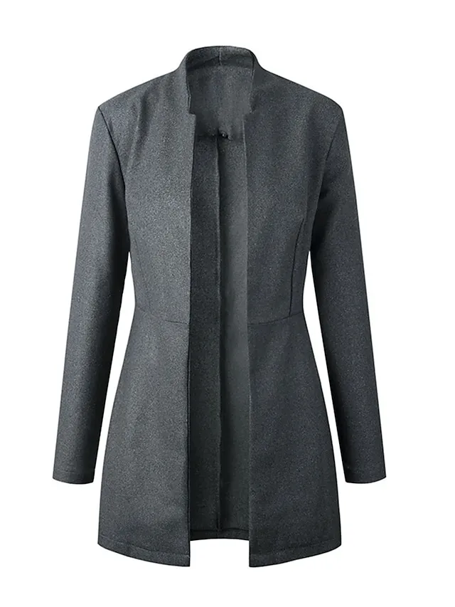 Women's Coat Outdoor Slim Fit Plain Warm Fashion Regular Fit Outerwear Long Sleeve Spring Dark Gray S