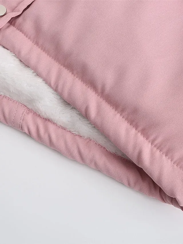 Women's Parka Puffer Coat Thermal Warm Winter Coat Windproof Heated Coat with Fur Collar Fall Zip up Drawstring Fleece Jacket with Pockets Outerwear Pink Black Pink Mid-Length