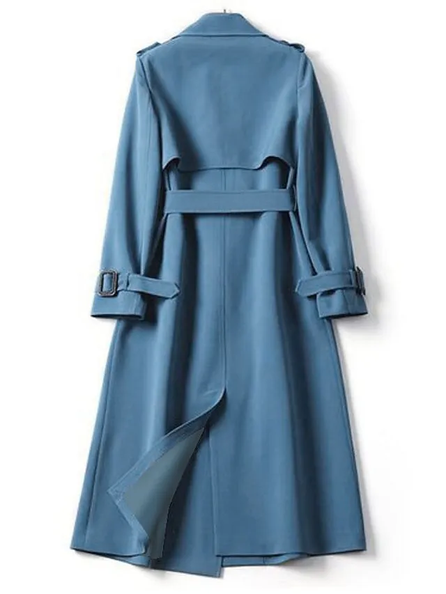 Women's Trench Coat Long Lace up Patchwork Coat Black Blue Camel Beige Fashion Daily Fall Single Breasted Rolled collar Regular Fit S M L XL XXL 3XL