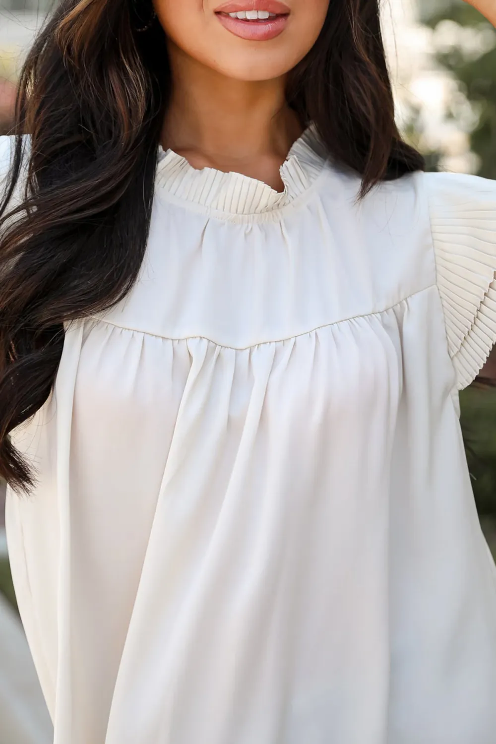 Convincing Aesthetic Cream Ruffle Blouse