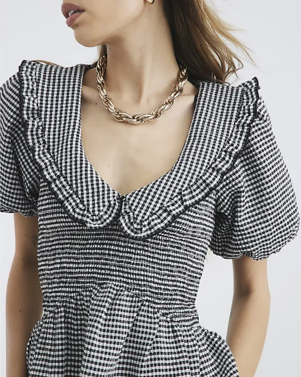 V-Neck Plaide Checkered Fashion Lapel Top