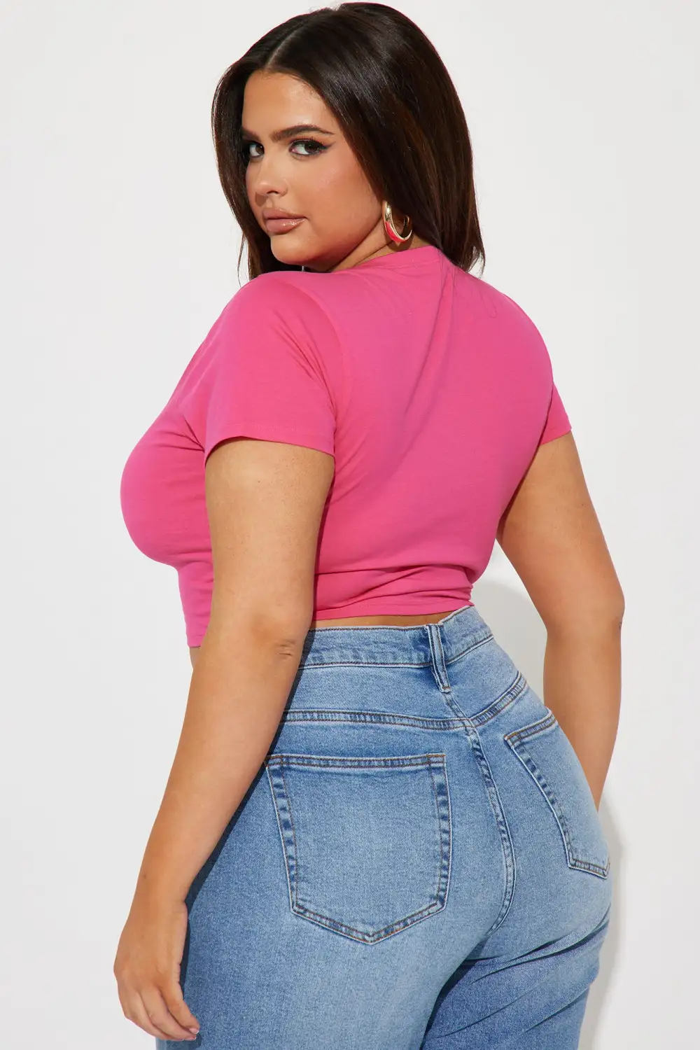Carly V Neck Crop Tee - Fuchsia