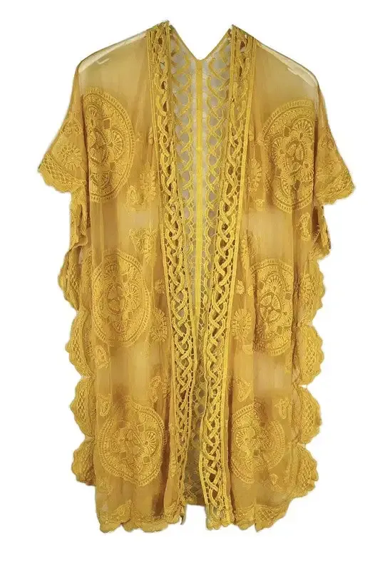 Patterned Laced Kimono  choice of colors