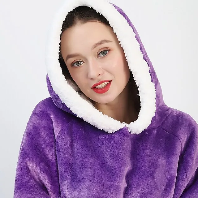 Oversized Wearable Blanket Christmas Flannel Thick Soft Warm Long Hoodie Blanket Big Hooded Sweatshirt Hoodie Blanket for Adults Women Girls Teenagers Teens Men Black