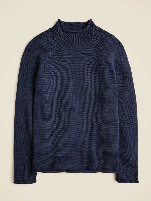 Navy Blue Mock Neck Wool Sweater