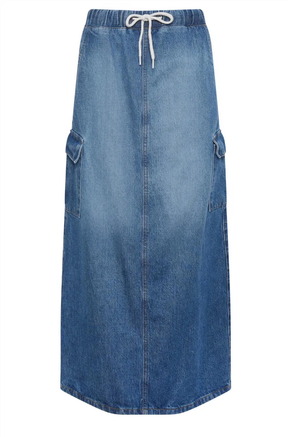 Drawstring Denim Skirt with Cargo Pockets