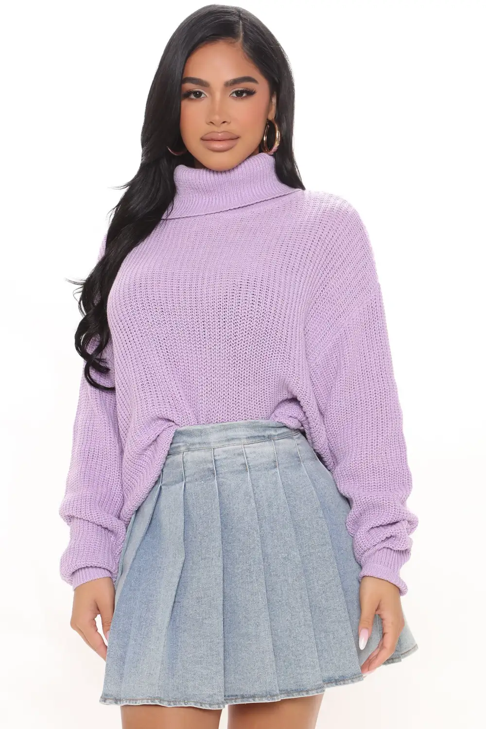 Roll With The Flow Turtleneck Sweater - Lavender